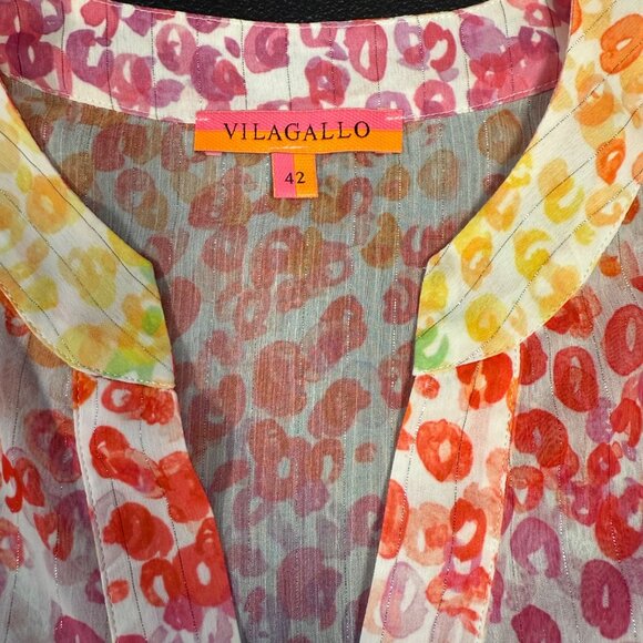 Vilagallo Womens Rainbow Leopard Print Sleeveless Blouse Size 42 Sheer Fabric - Picture 5 of 6